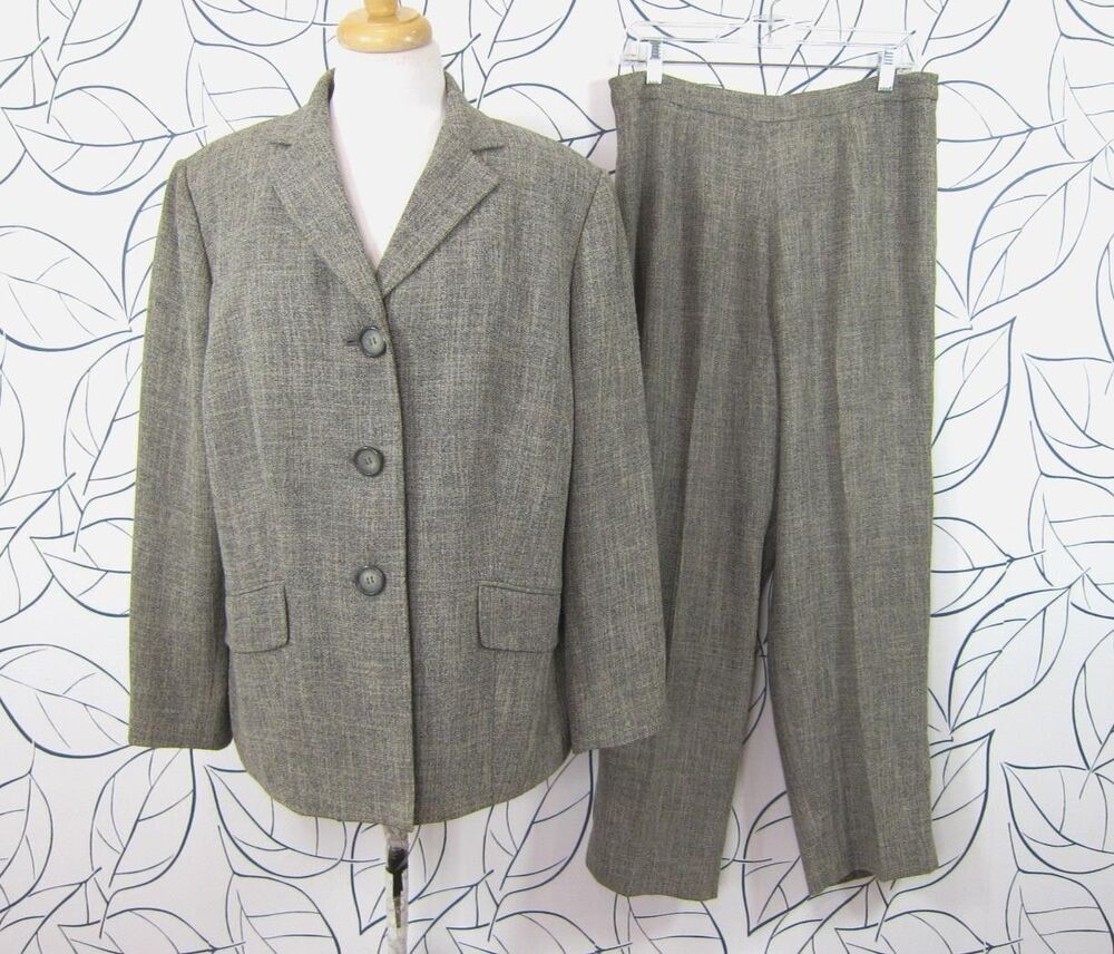 Evan Picone Women’s Size 14W Gray Tweed 2 Piece Pant Suit Career Office